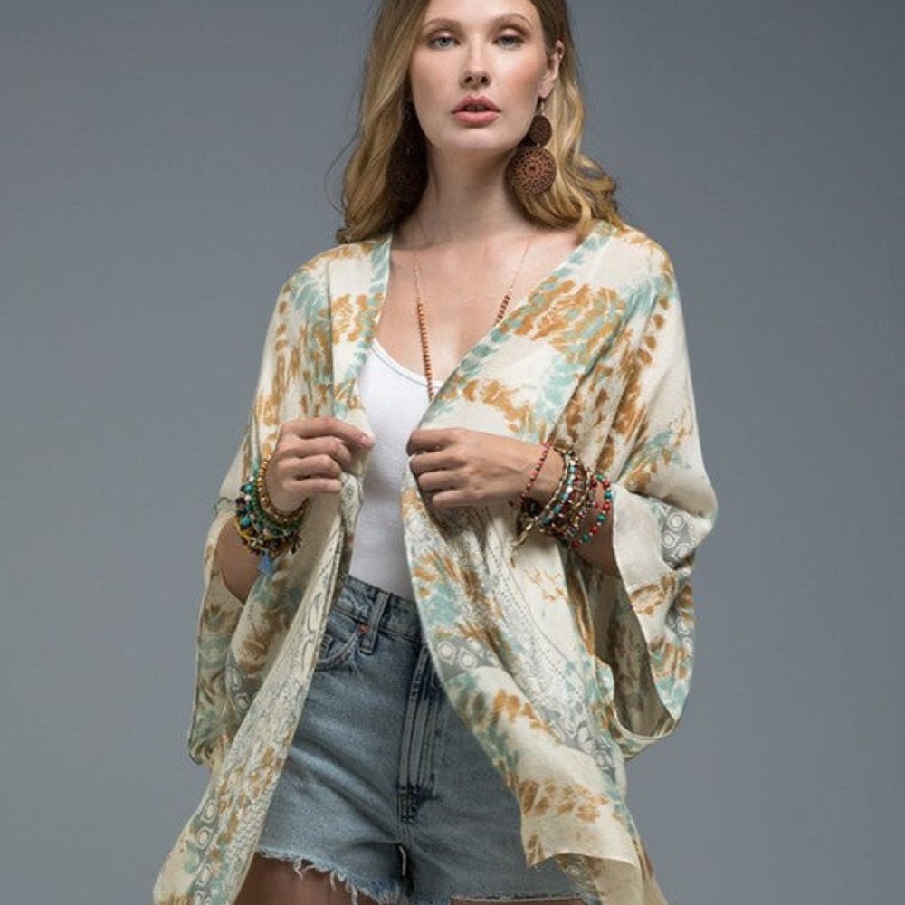 "Ruggine" Tie Dyed and Geometric Motif Kimono